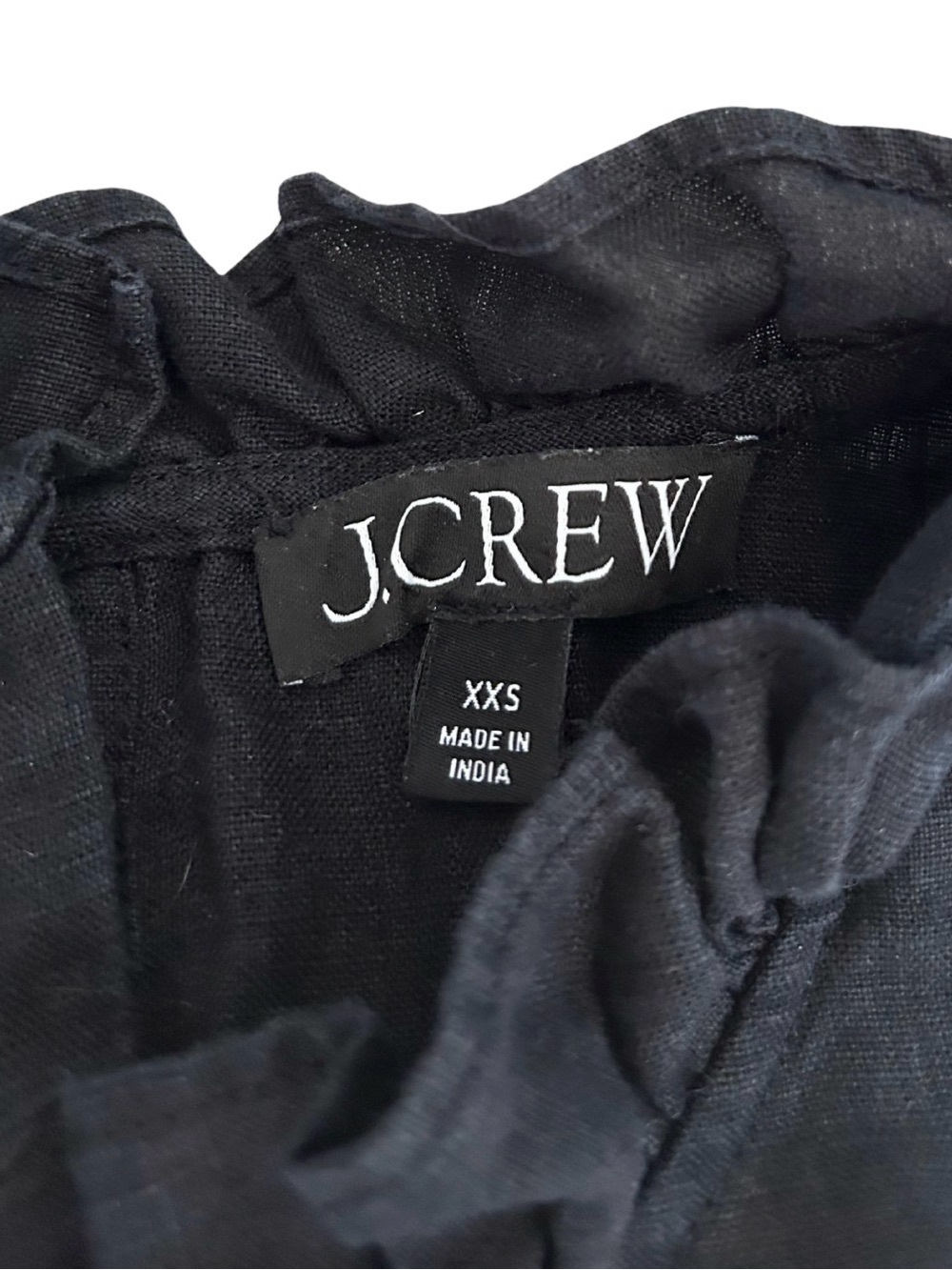 J. Crew Linen Sleeveless Ruffle Neck Top | Black | Size XXS - Picture 2 of 4